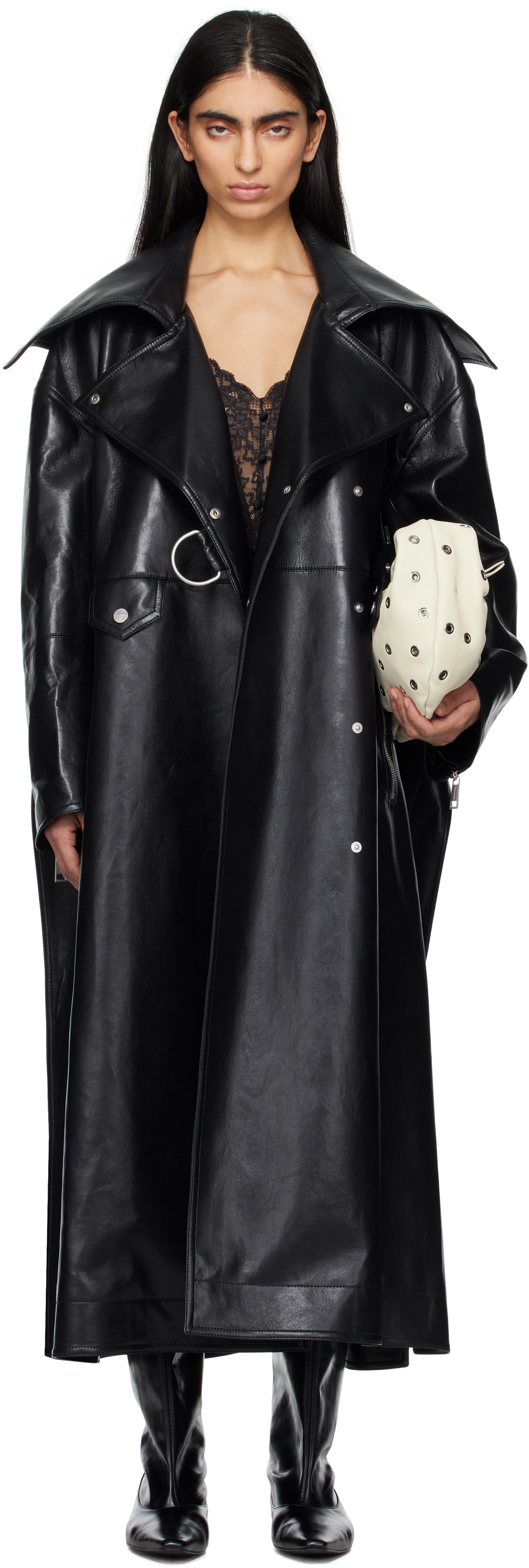 Nanushka Black Teca Regenerated Leather Trench Coat