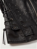 SAINT LAURENT - Cropped Embellished Leather Biker Jacket - Black