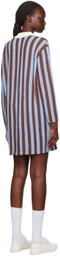 Maison Kitsuné Blue & Brown Striped Minidress