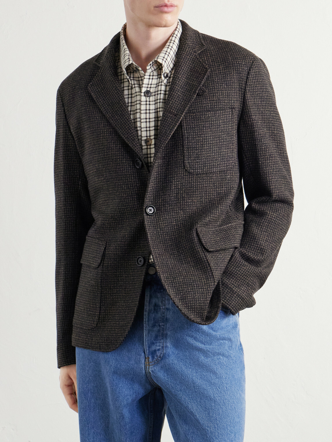 Oliver Spencer - Solms Wool-Blend Houndstooth Blazer - Brown