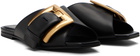 Balmain Black Anthem Flat Calfskin Leather Sandals