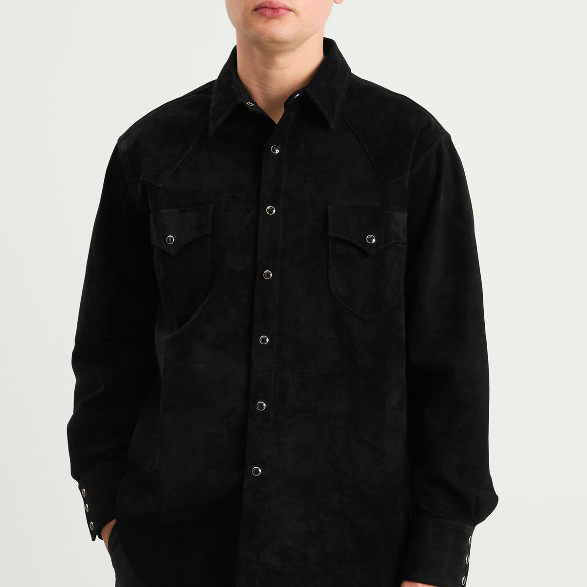 Carter Young Men's Suede Western Shirt in Black Sand