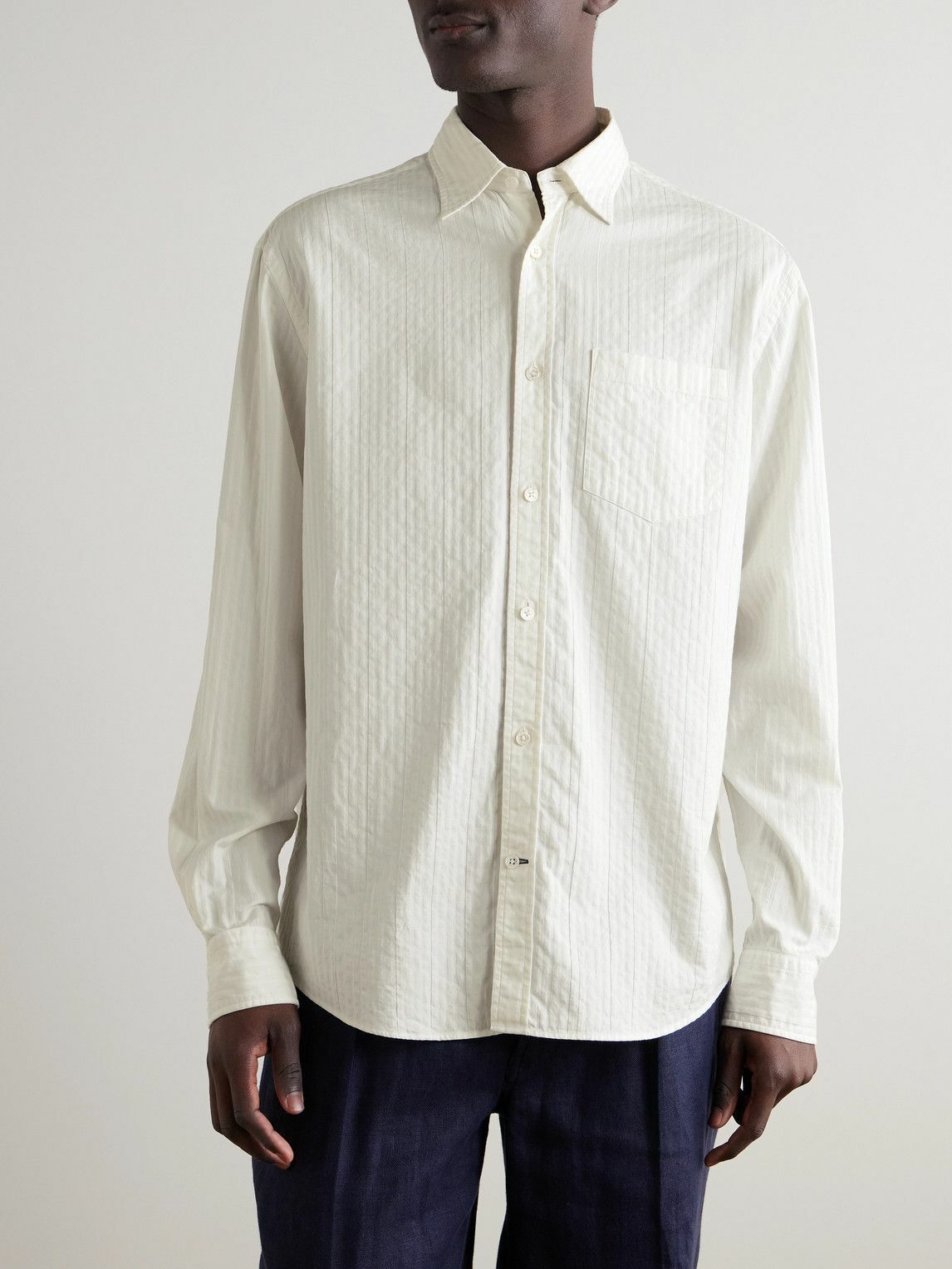 Dunhill - Striped Cotton-Jacquard Shirt - White