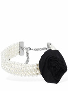 BLUMARINE - Faux Pearl Choker W/ Silk Rose