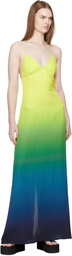 Casablanca Green & Blue Jacquard Monogram Gradient Maxi Dress