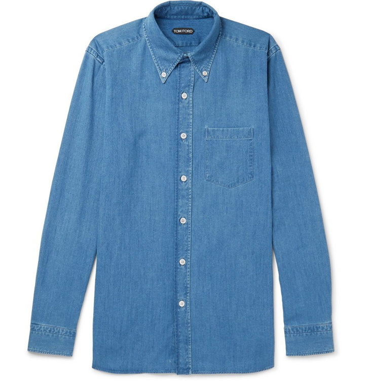 Photo: TOM FORD - Button-Down Collar Cotton-Chambray Shirt - Blue