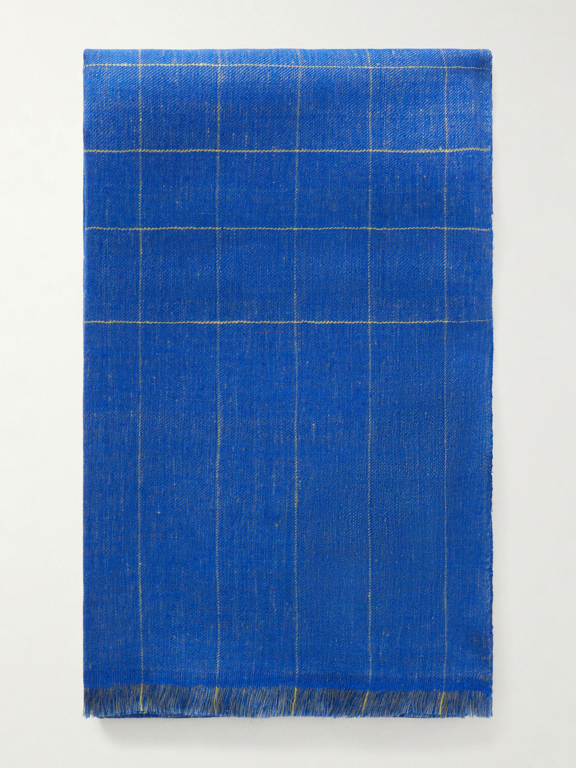 Anderson & Sheppard - Frayed Checked Cashmere-Twill Scarf - Blue