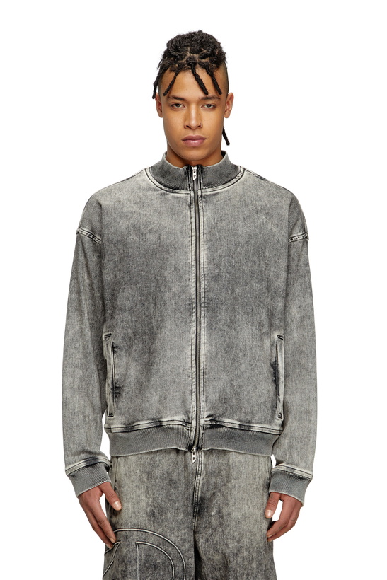 Photo: Diesel Track Denim zip-up sweater with Oval D - Sweaters - Unisex - Grey