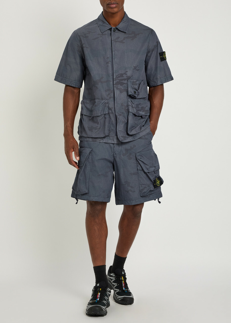 Stone Island Camo-print Cotton-blend Shirt Grey