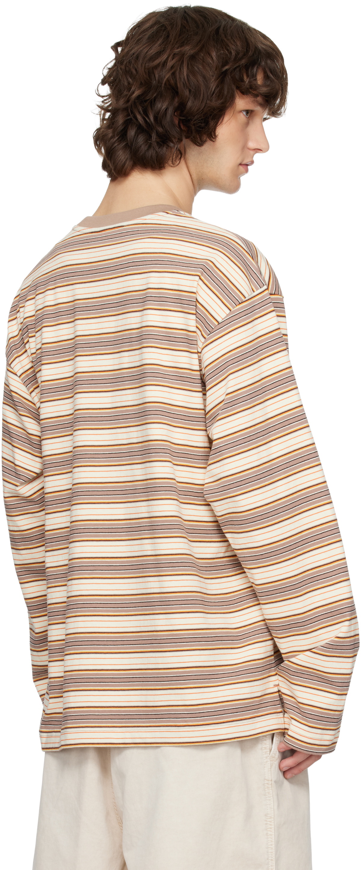 Solid Homme Brown & Off-White Striped Long Sleeve T-shirt