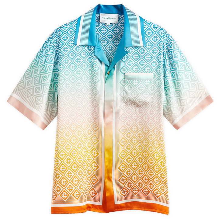 Photo: Casablanca Men's Diamond Monogram Short Sleeve Silk Shirt in Multi