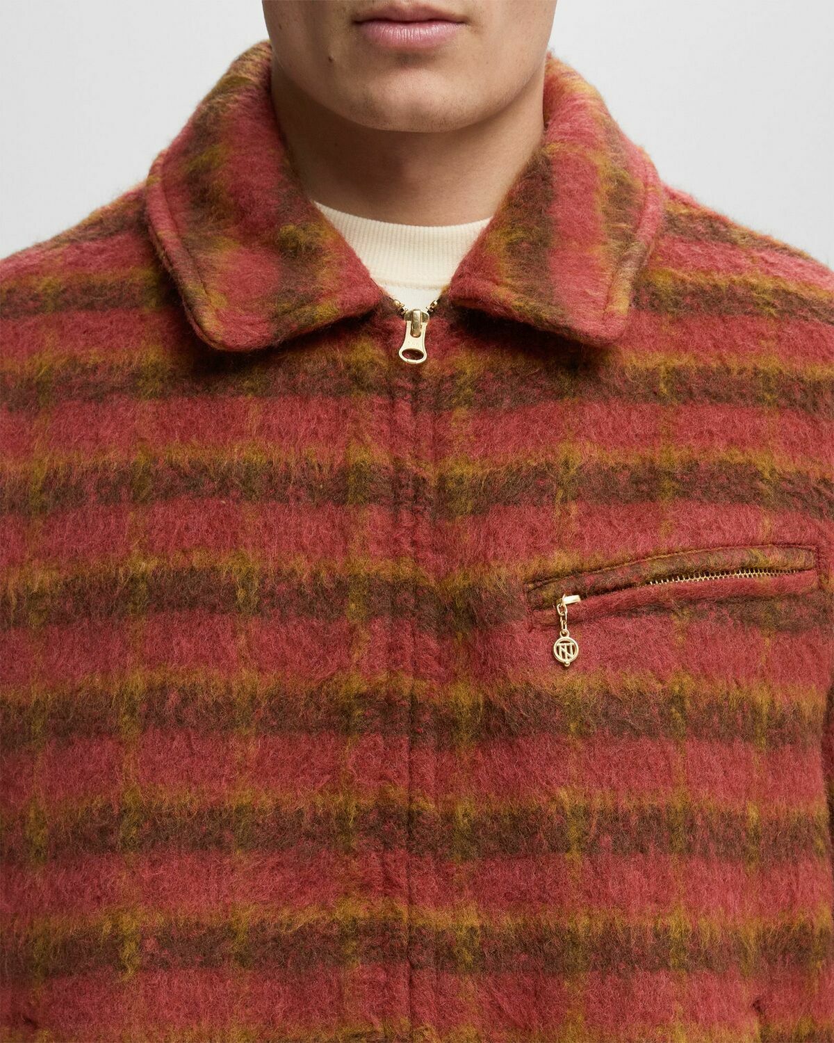 Thisisneverthat BRUSHED WOOL CHECK JACKET Red Mens Overshirt