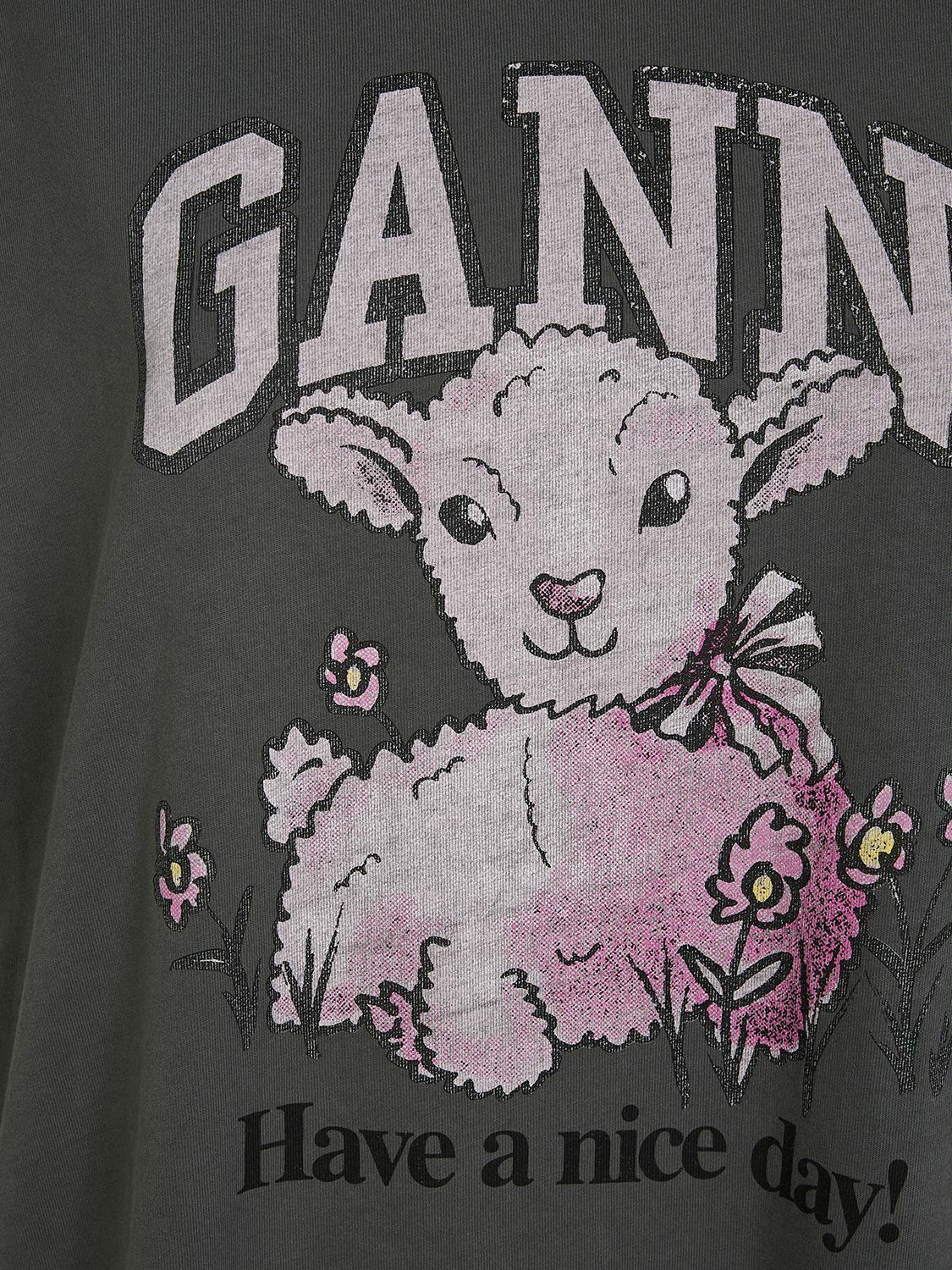GANNI 子羊デザイン Tシャツ GANNI - Future Heavy Lamb Cotton Jersey T-shirt GANNI