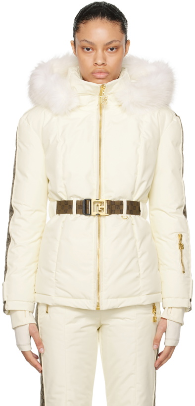 Photo: Balmain White Belted Puffer Jacket
