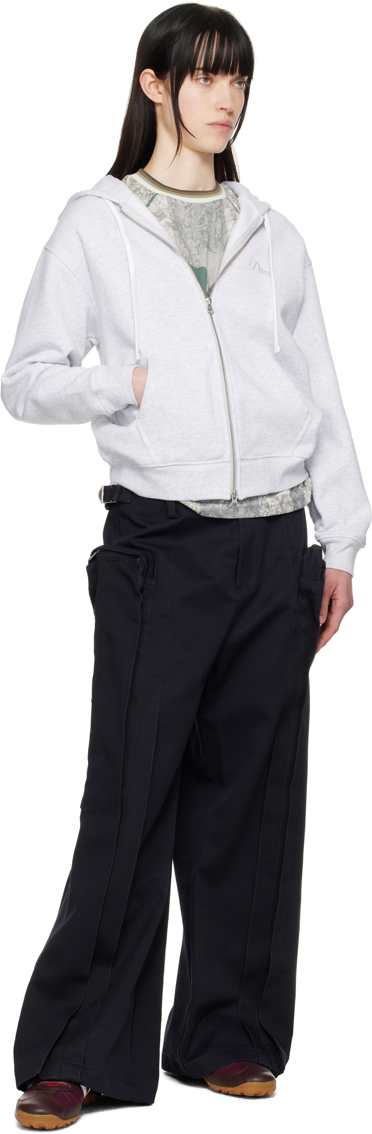 Dime Gray Cursive Zip Up Hoodie