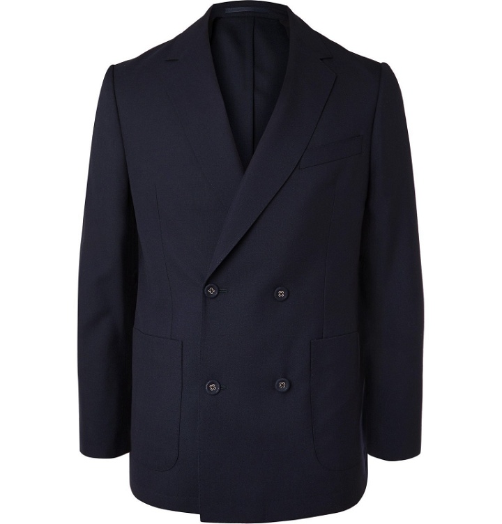 Photo: Officine Generale - Navy Leon Unstructured Double-Breasted Wool Blazer - Blue