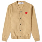 Comme des Garçons Play Men's Invader Heart V-Neck Cardigan in Camel