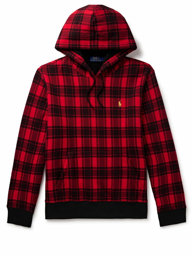Photo: Polo Ralph Lauren - Logo-Embroidered Checked Cotton-Jersey Hoodie - Red