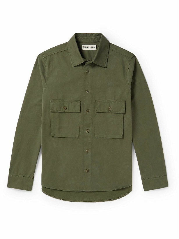 Photo: Miles Leon - Bellow Garment-Dyed Cotton-Twill Shirt - Green