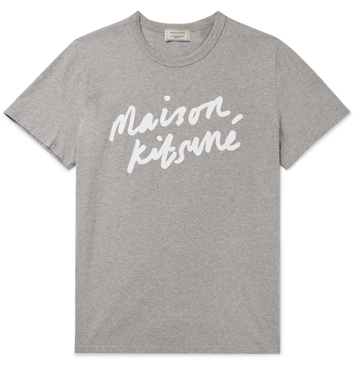 Photo: Maison Kitsuné - Logo-Print Mélange Cotton-Jersey T-Shirt - Gray