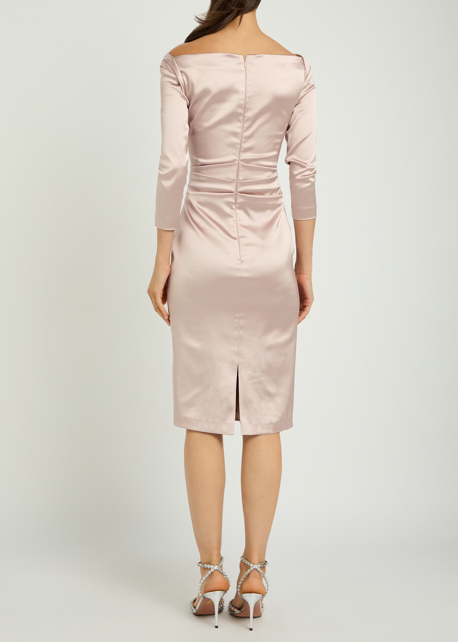 Talbot Runhof Gathered Satin Midi Dress Pink