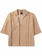 Zegna - Petra Logo-Appliquéd Striped Oasi Linen-Canvas Polo Shirt - Brown