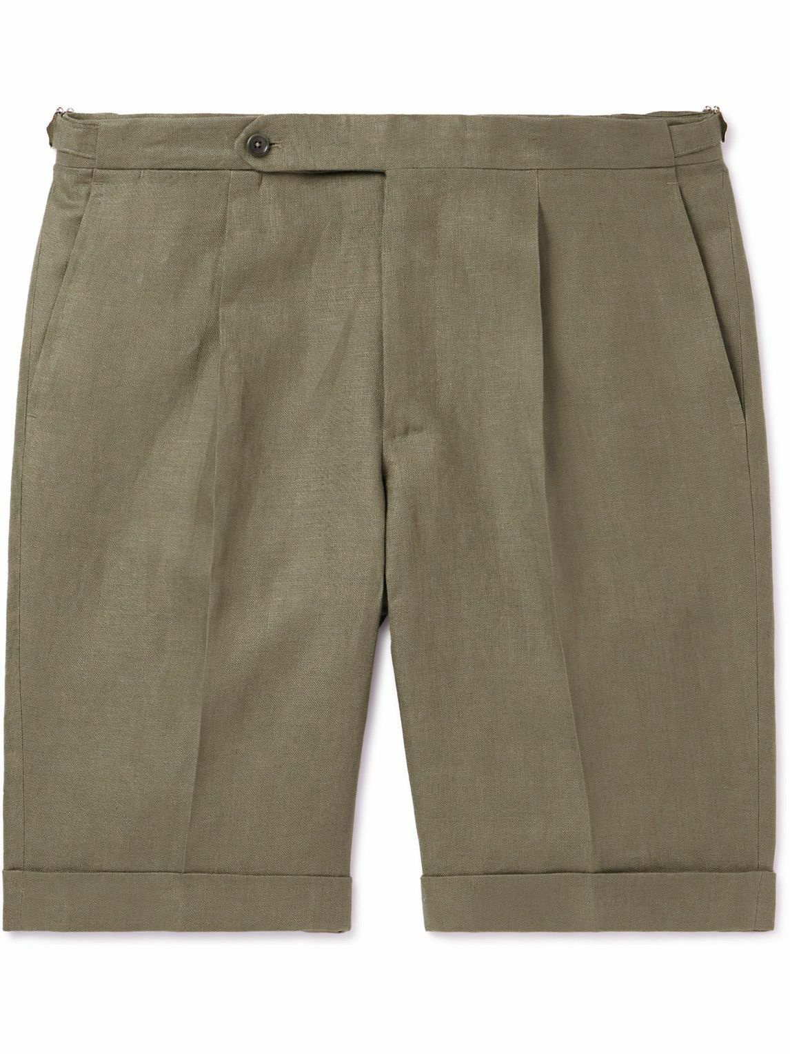 De Petrillo - Straight-Leg Pleated Linen Bermuda Shorts - Green De
