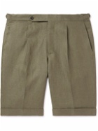 De Petrillo - Straight-Leg Pleated Linen Bermuda Shorts - Green