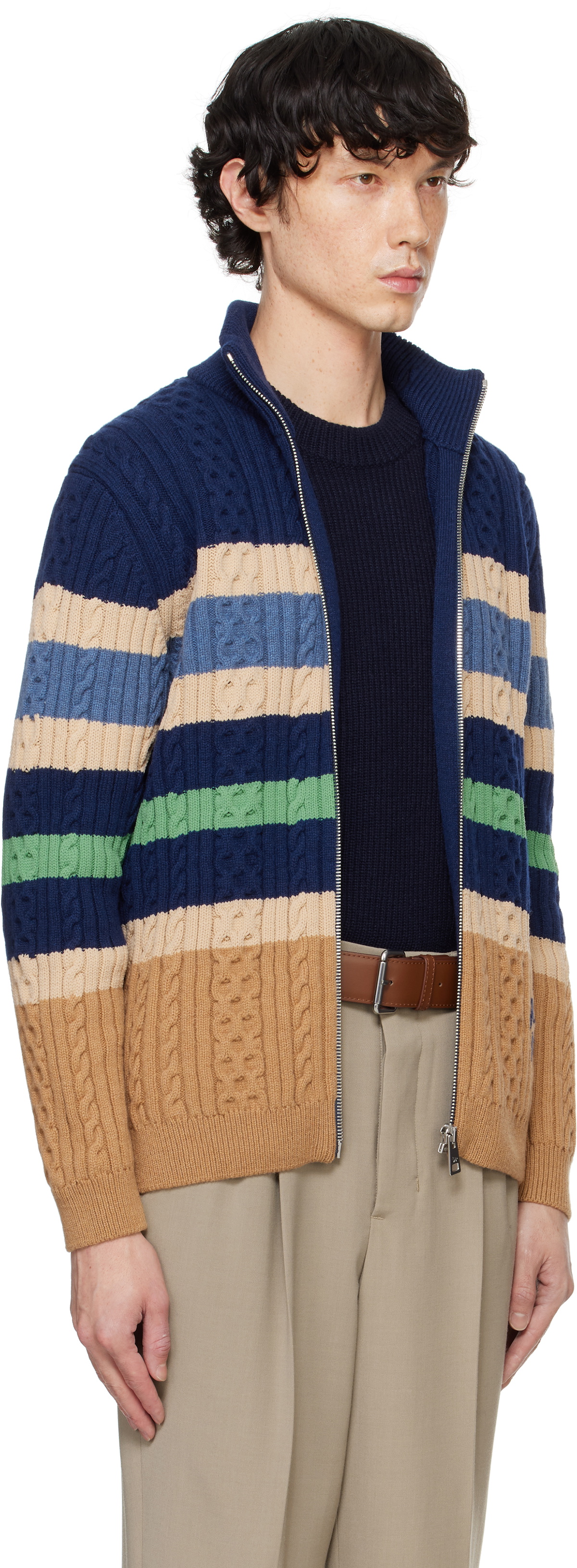 Maison Kitsuné Multicolor Striped Cable Zipped Cardigan Maison Kitsune