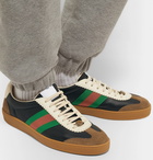 Gucci - JBG Webbing-Trimmed Leather and Suede Sneakers - Men - Navy