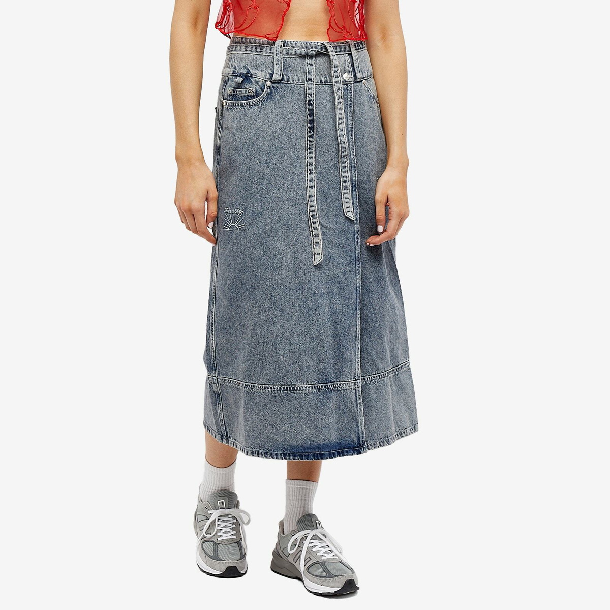 House Of Sunny Women's Low Rider Denim Maxi Skirt in Sunfade