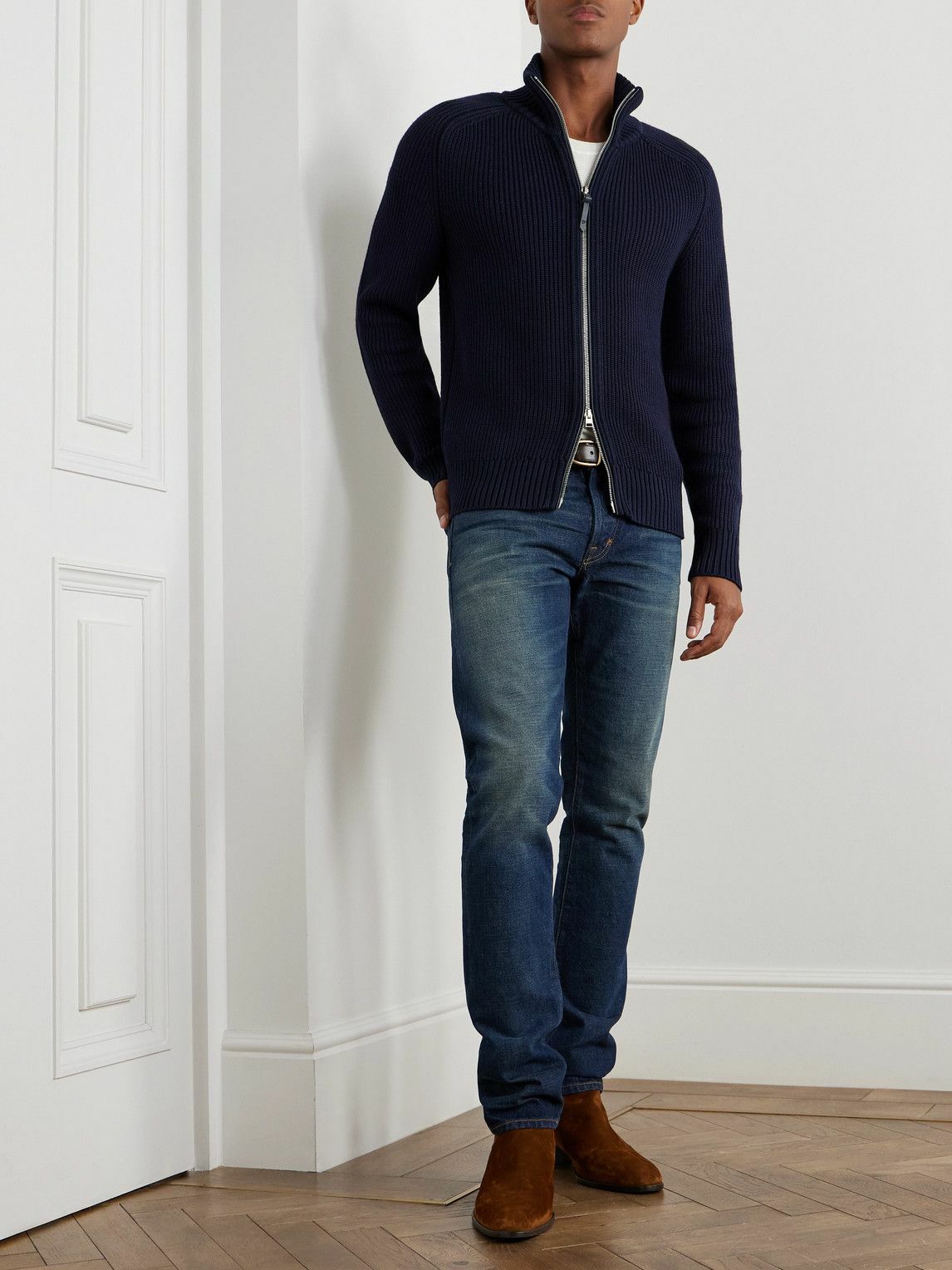 TOM FORD - Slim-Fit Ribbed Silk and Merino Wool-Blend