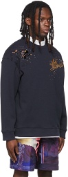 Valentino Navy Jersey Logo Embroidery Sweatshirt