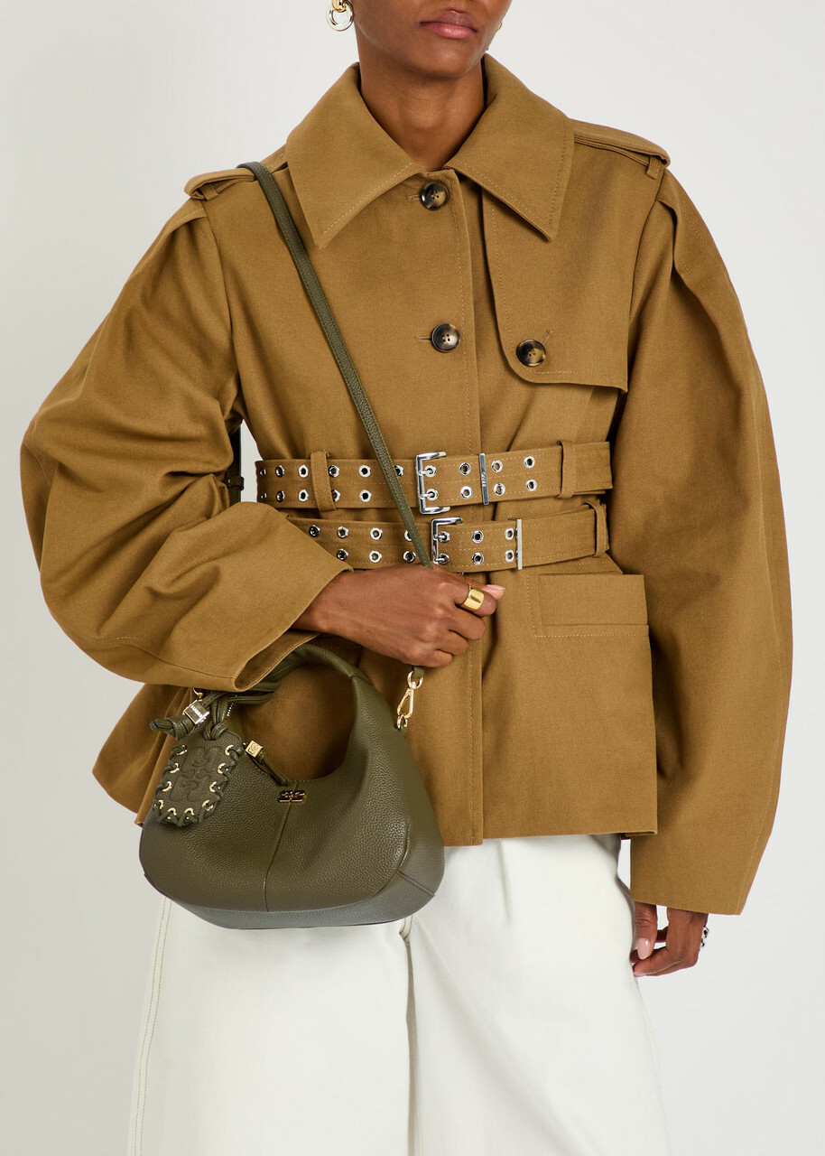 Ganni Hobo Mini Grained Leather top Handle bag - Olive - One Size