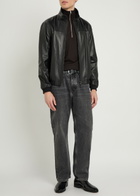 Emporio Armani High-neck Leather Jacket Black