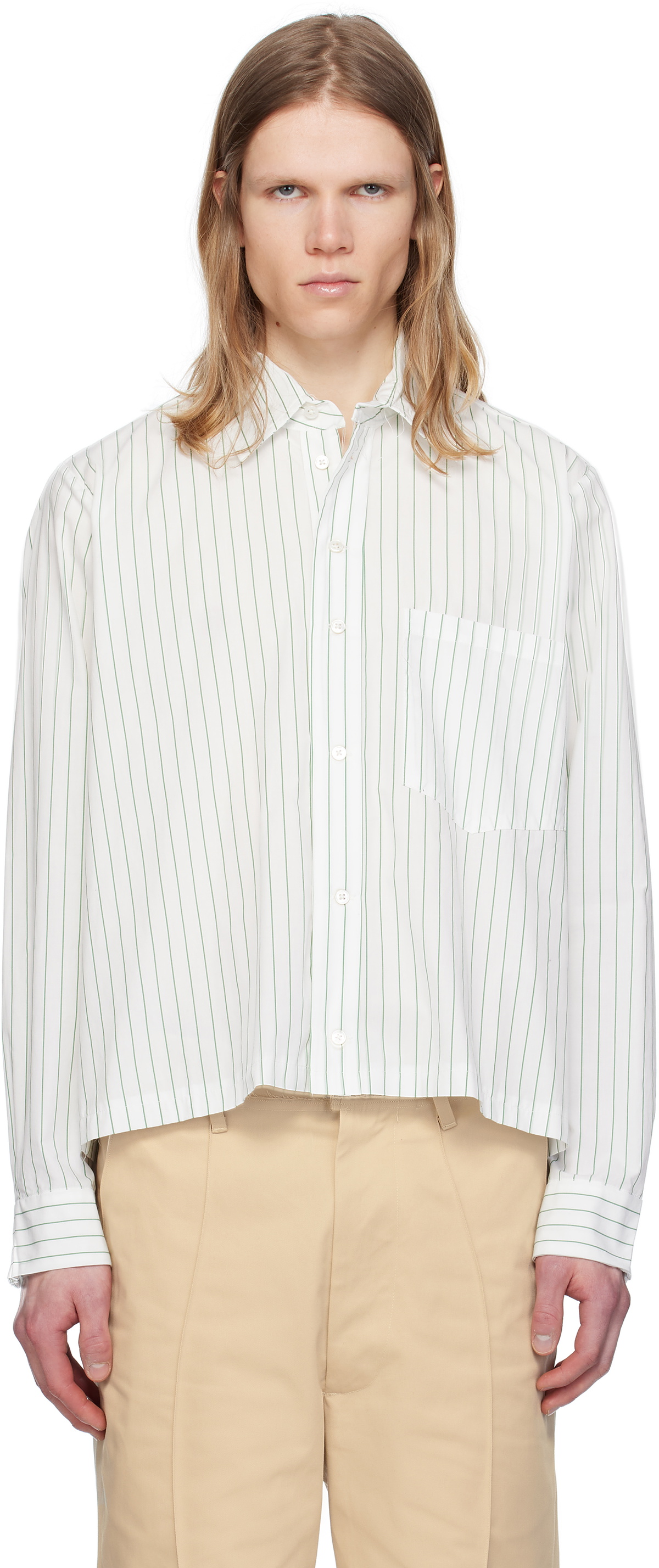 Camiel Fortgens White & Green Striped Basic Shirt