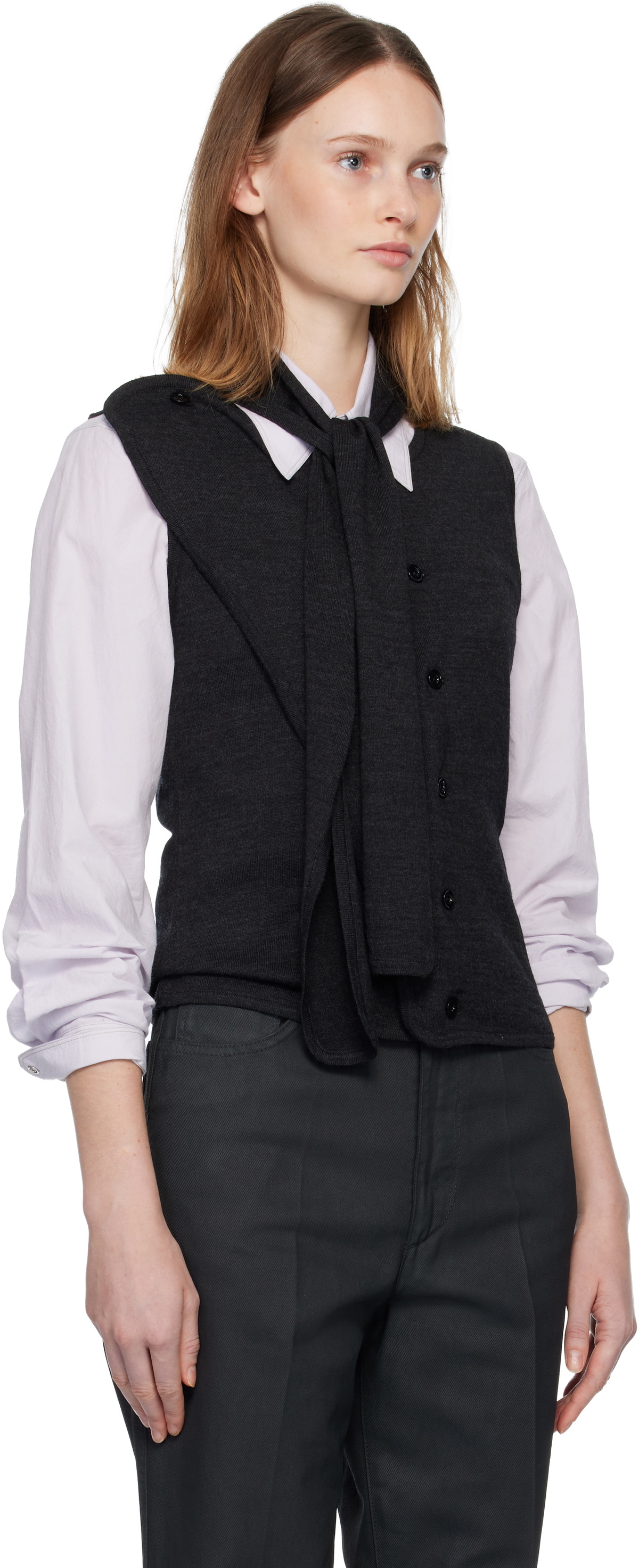 LEMAIRE Gray Asymmetrical Sleeveless Cardigan