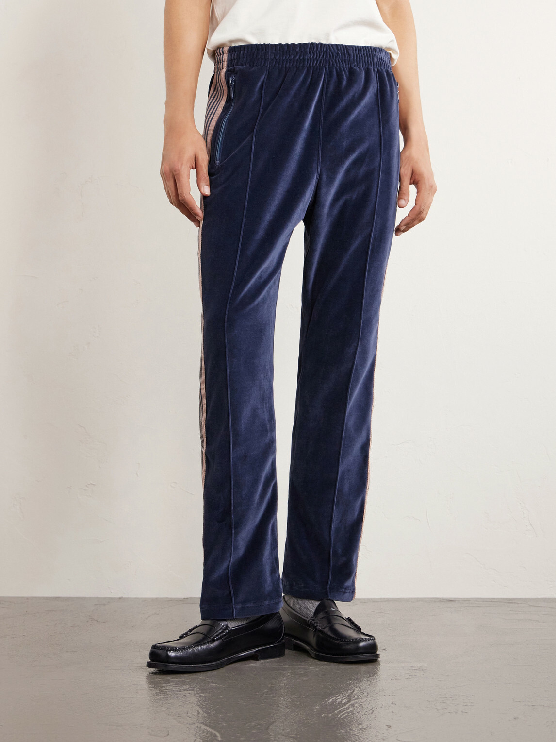 Needles - Bootcut Logo-Embroidered Striped Velour Track Pants - Blue