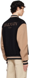 Balmain Black & Tan Two-Tone Varsity Bomber Jacket