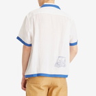 BODE Men's Club Champion Short Sleeve Shirt in White Blue