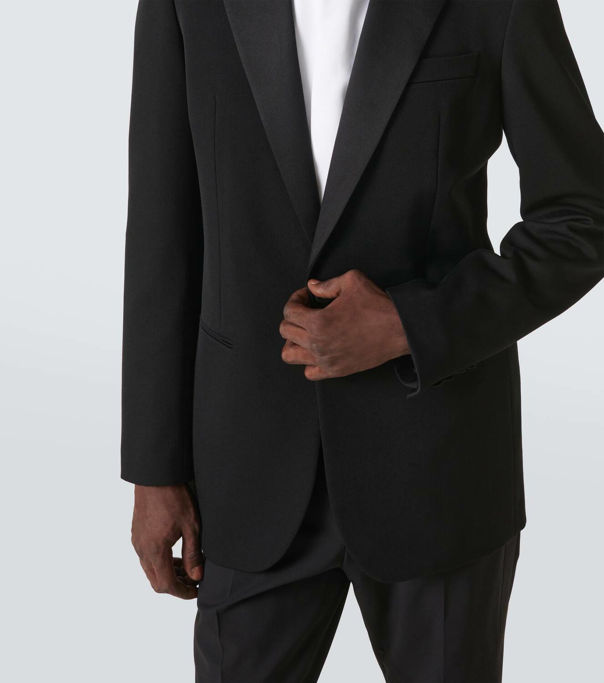 ジャケット SAINT LAURENT WOOL GRAIN DE POUDRE JACKET Black Double-breasted satin-trimmed grain de poudre wool