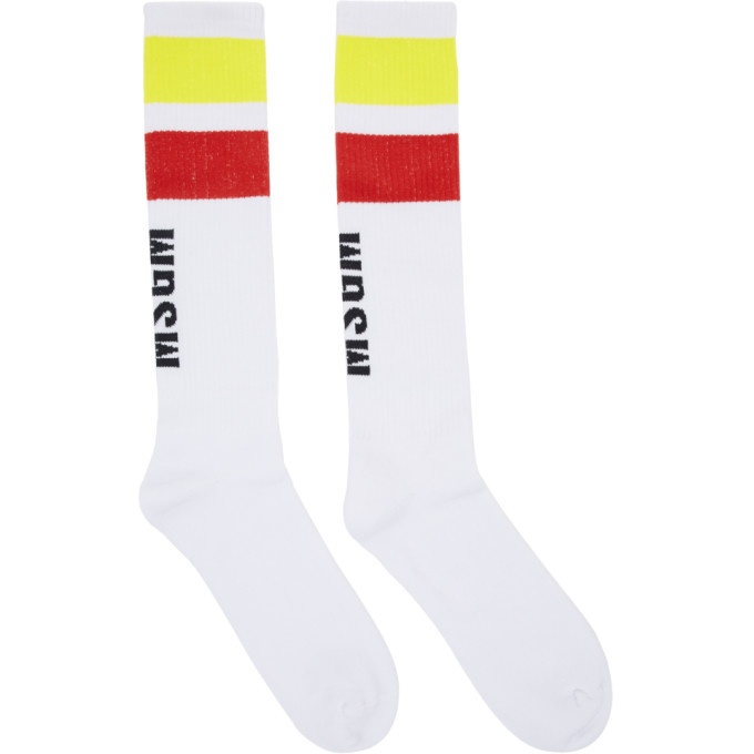Photo: MSGM White Color Block Logo Socks