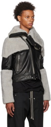 Rick Owens Black Shearling Leather Jacket