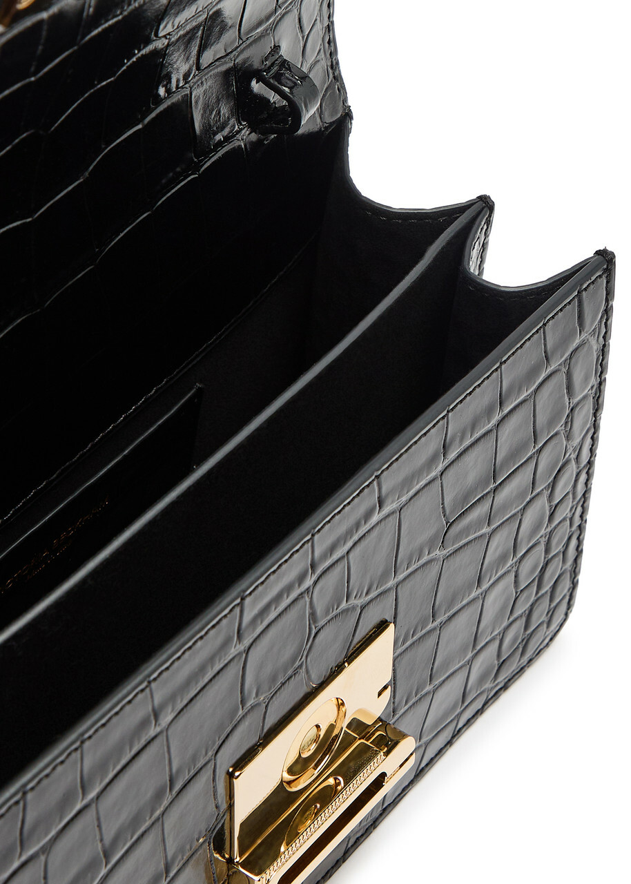 Victoria Beckham Dorian Small Crocodile-effect Patent Leather top Handle bag - Black - One Size