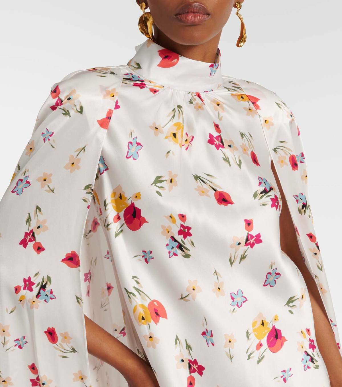 Rodarte Floral caped silk maxi dress
