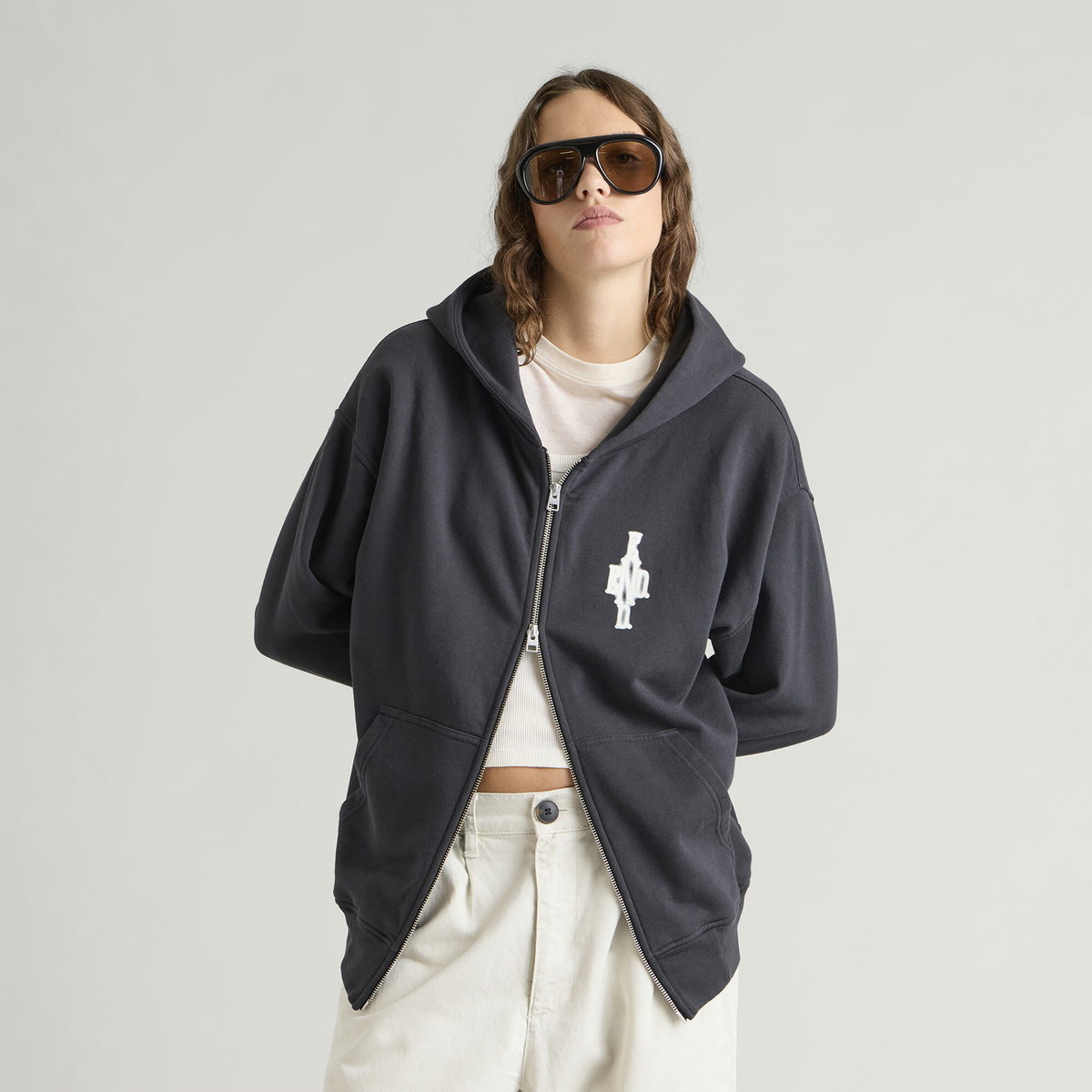 END. Cross Zip Hoodie in Cinder Black