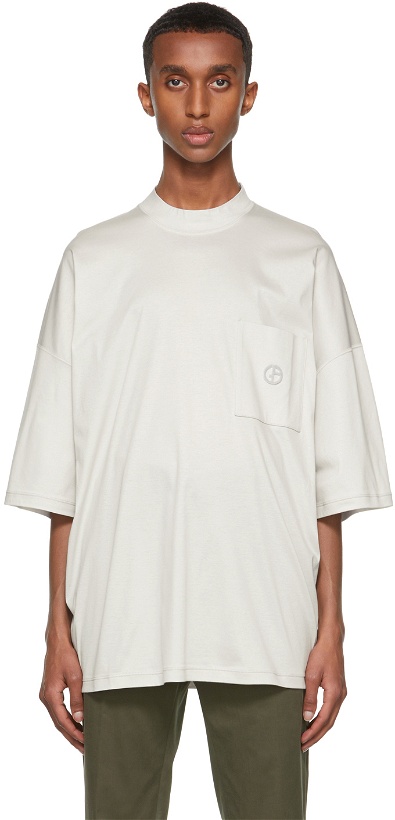 Photo: Giorgio Armani Grey Organic Cotton Mock Neck T-Shirt