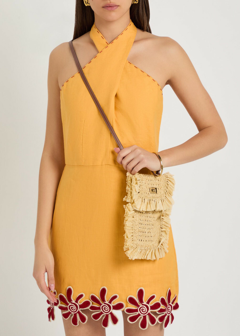 Anya Hindmarch Fringed Raffia and Leather Cross-body Phone Pouch - Natural - One Size