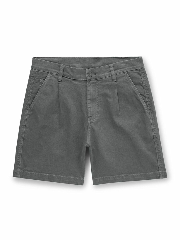Photo: Corridor - Straight-Leg Pleated Garment-Dyed Cotton-Blend Twill Shorts - Gray