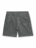 Corridor - Straight-Leg Pleated Garment-Dyed Cotton-Blend Twill Shorts - Gray